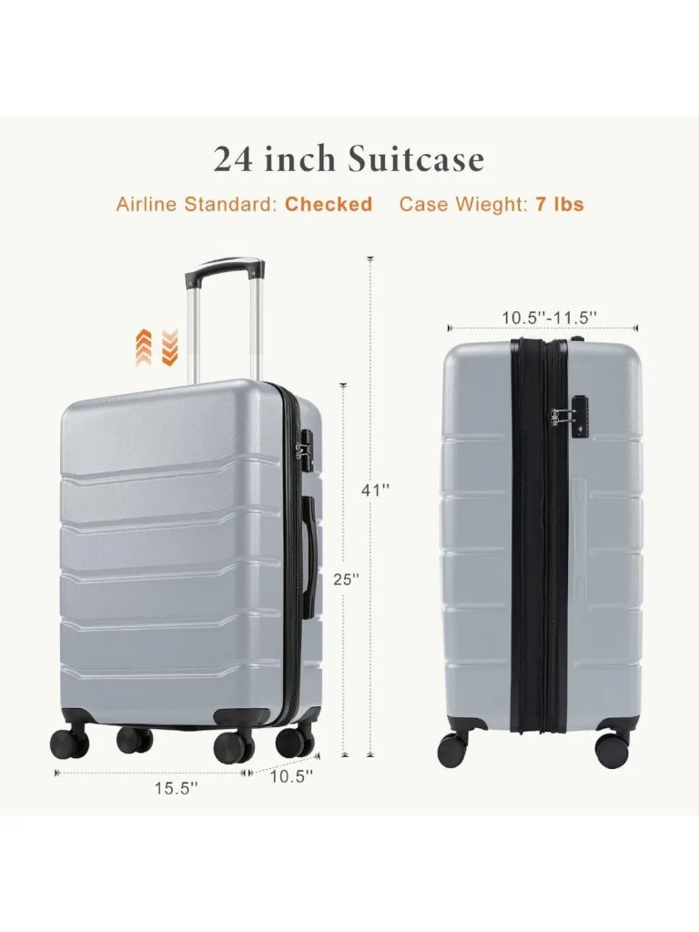Expandable 24-Inch Checked Luggage with Spinner Wheels - Travel Suitcase